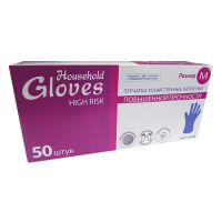 Перчатки латексные, р-р M, неопудрен., син., 25 пар/упак "High Risk" 10 упак/кор ТАИЛАНД 102-385