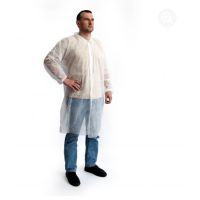 Халат р-р 52-54 [XXL], 25 гр/м2, бел., нетк. мат-л СМС, 5 шт/упак 20 упак/кор КИТАЙ 118707