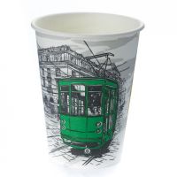 Одноразовый стакан для холодного и горячего, 0.3л, верхний d 90мм нижний d 60мм, h 111мм, с рисунком Big Citi Life, с рисунком, однослойный, картон