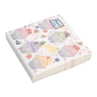 Салфетки 240х240 мм 3-сл., диз. "Сладкие пирожные", разноцв., бум., 25 шт/упак "Bouquet" 15 упак/кор РОССИЯ 37100