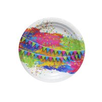 Тарелка одноразовая мелкая d180 мм, диз. "Краски праздника", карт. лам., 6 шт/упак "МИСТЕРИЯ" 432 шт/кор РОССИЯ