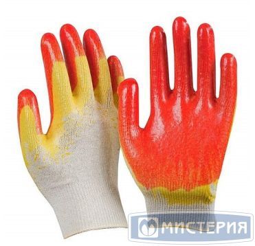 Перчатки нитяные, двойной облив, бело-красн., х/б+латекс, 1 пар/упак 300 пар/кор РОССИЯ