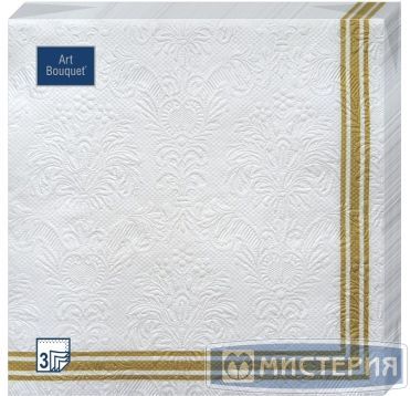 Салфетки 330х330 мм 3-сл., диз. "Рамка Золотая Барокко", бело-золот., бум., 16 шт/упак "Bouquet" 12 упак/кор РОССИЯ 37871