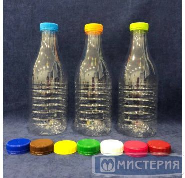 Бутылка ПЭТ 1000 мл, прозр., горло d38 мм, черн.крышка в компл., 100 шт/кор 100 шт/упак РОССИЯ