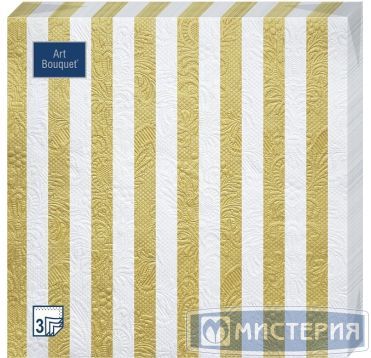 Салфетки 330х330 мм 3-сл., диз. "Полосы Золотые Барокко", бело-золот., бум., 16 шт/упак "Bouquet" 12 упак/кор РОССИЯ 37869