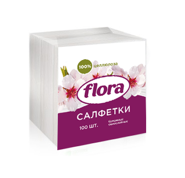 Салфетки 240х240 мм 1-сл., бел., бум., 100 шт/упак "Flora" 25 упак/кор РОССИЯ