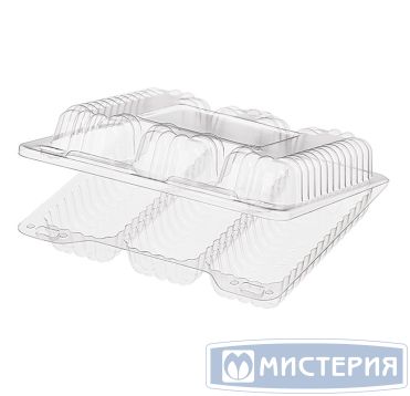 Упаковка для кондит. изделий 300[3х100] мл 3-секц., 173х158х45 мм, неразъем.крышка, прозр., ПЭТ, 400 шт/кор "Комус" 400 шт/упак РОССИЯ РК-28С3 (ПЭТ)
