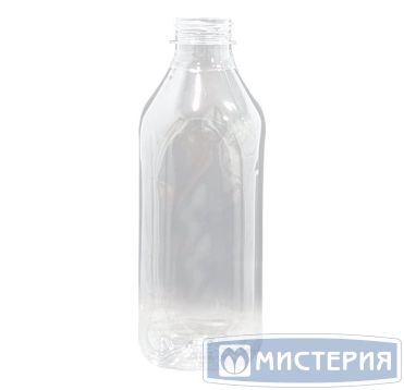 Бутылка ПЭТ 1000 мл, квадр., прозр., горло d38 мм, черн.крышка в компл., 100 шт/кор 100 шт/упак РОССИЯ