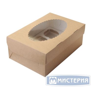 Коробка для кондит. изделий 160х100х100 мм с ложементом, с окном, неразъем.крышка, крафт-бел., карт., 25 шт/упак "OSQ" Muf 2 250 шт/кор РОССИЯ OSQ MUF 2