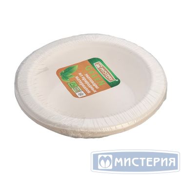 Тарелка одноразовая глубокая 350 мл, d130 мм, бел., сах. тростник, 6 шт/упак "GREEN MYSTERY" 120 шт/кор КИТАЙ TM-L101