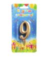 Свеча для торта 80х40 мм, диз. "Овал. Цифра 9", зол., 1 шт/упак 48 шт/кор РОССИЯ 1010